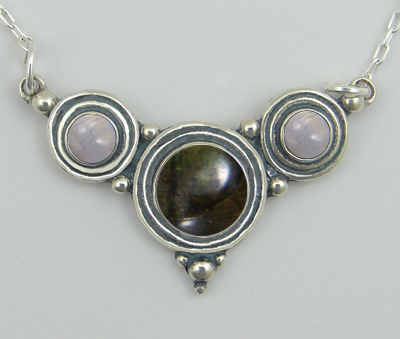 Sterling Silver Necklace Spectrolite And Rainbow Moonstone
